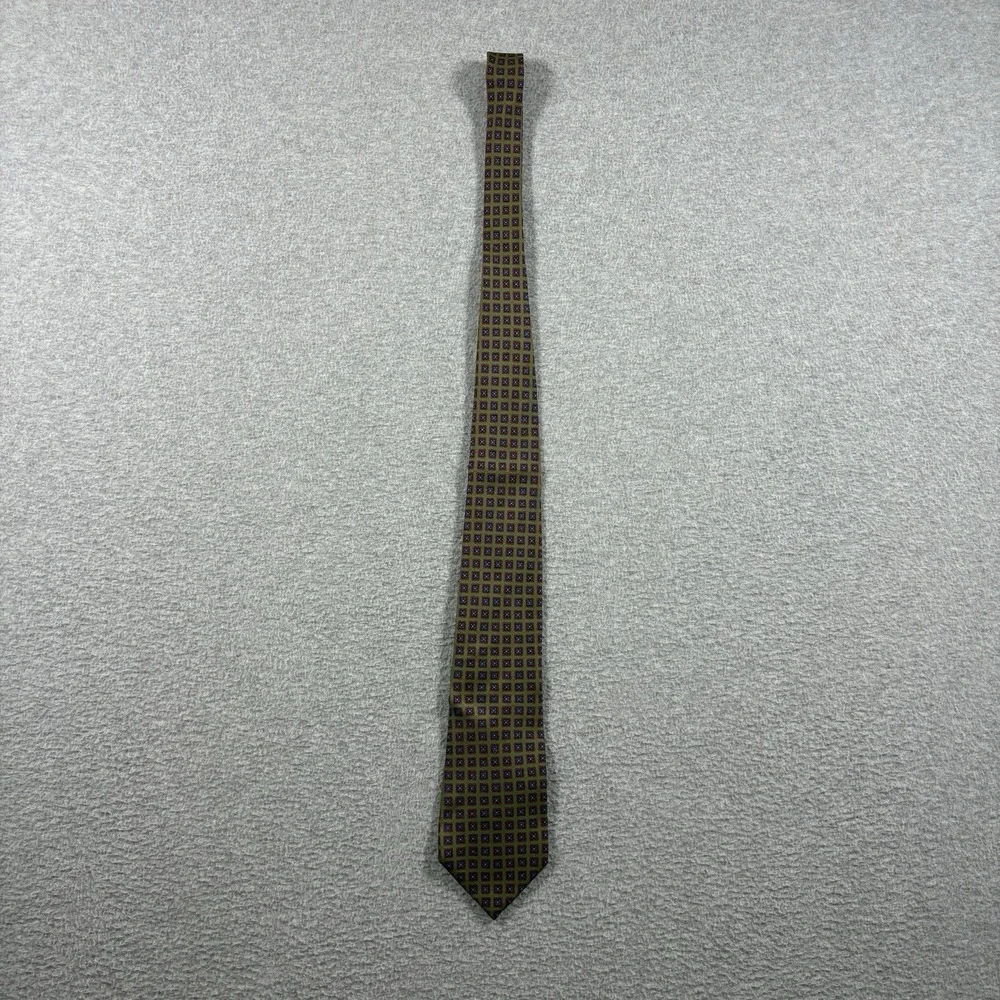 Vintage Polo Ralph Lauren Necktie Silk Geometric Foulard Olive Green Blue USA